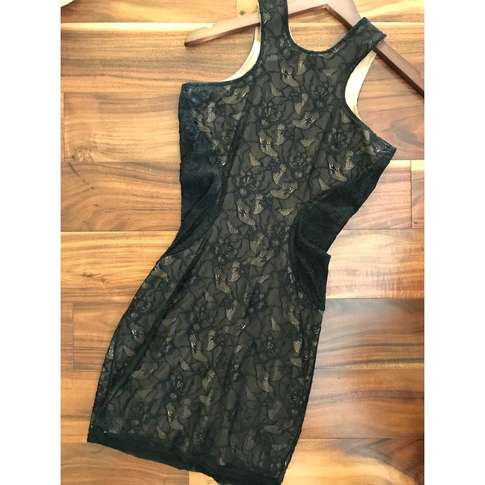 Black lace dress with side cutouts